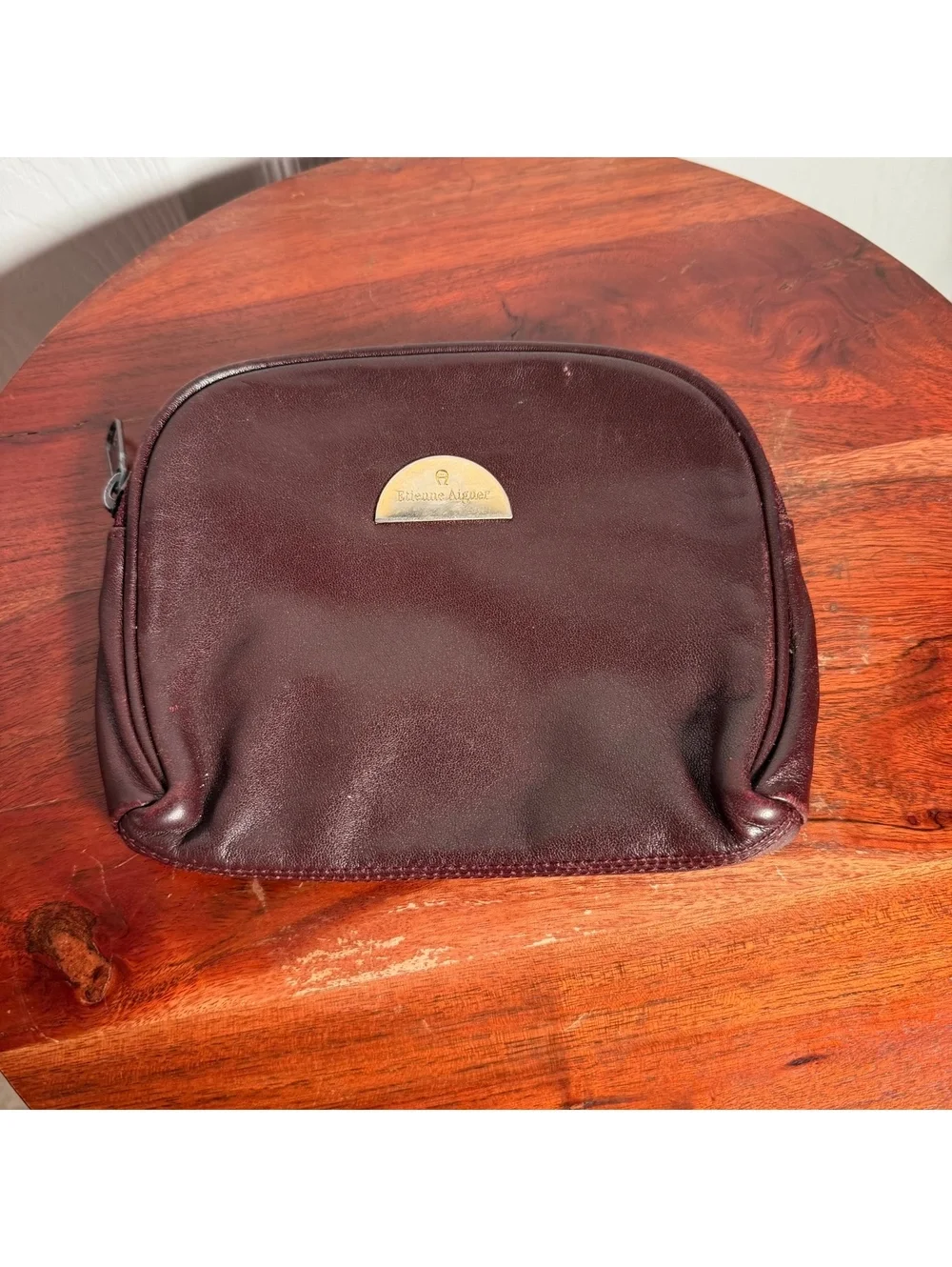 Vintage Etienne Aigner Burgundy Oxblood Leather Mini Coin Purse Wallet Zip Pouch